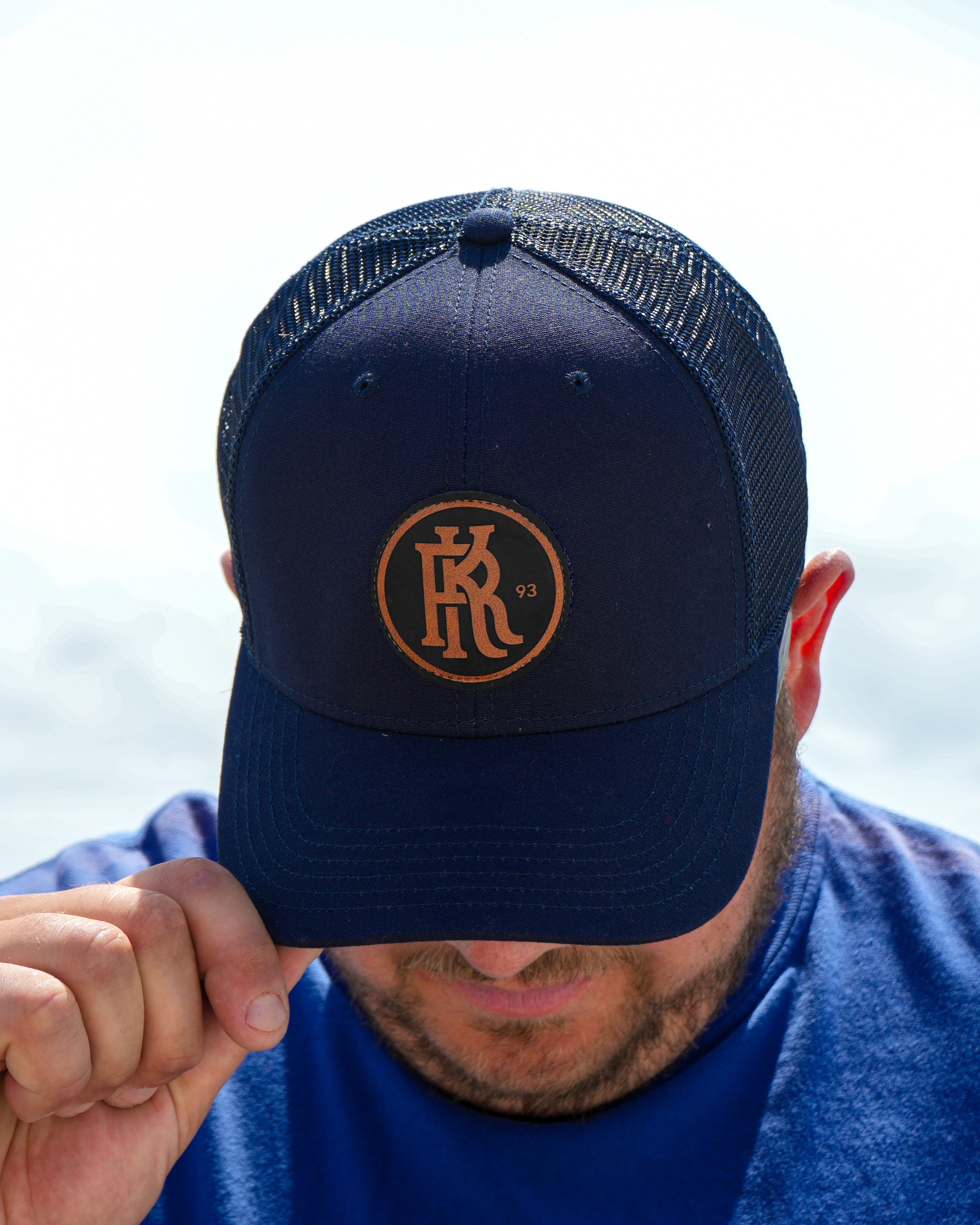Navy/Navy Leather Patch Trucker Hat