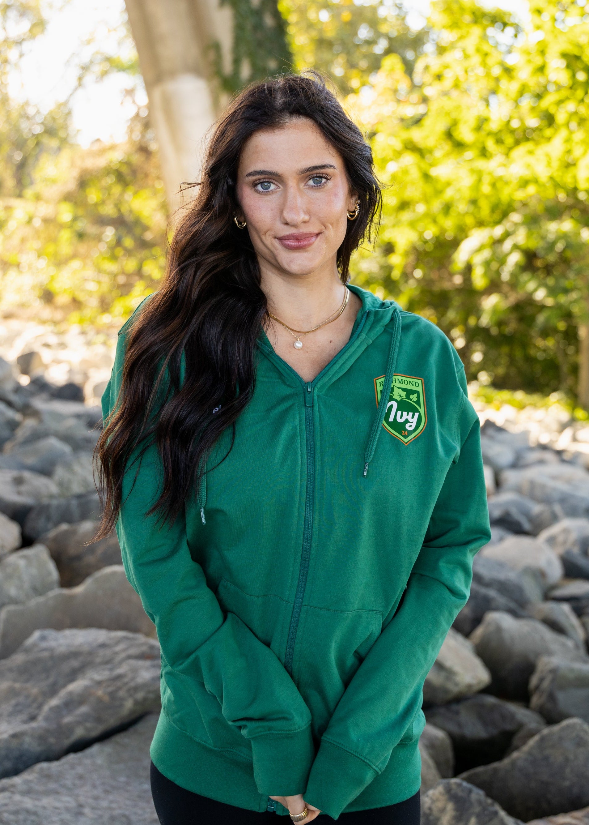 Kids Ivy Full Zip Green Hoodie - Hummel
