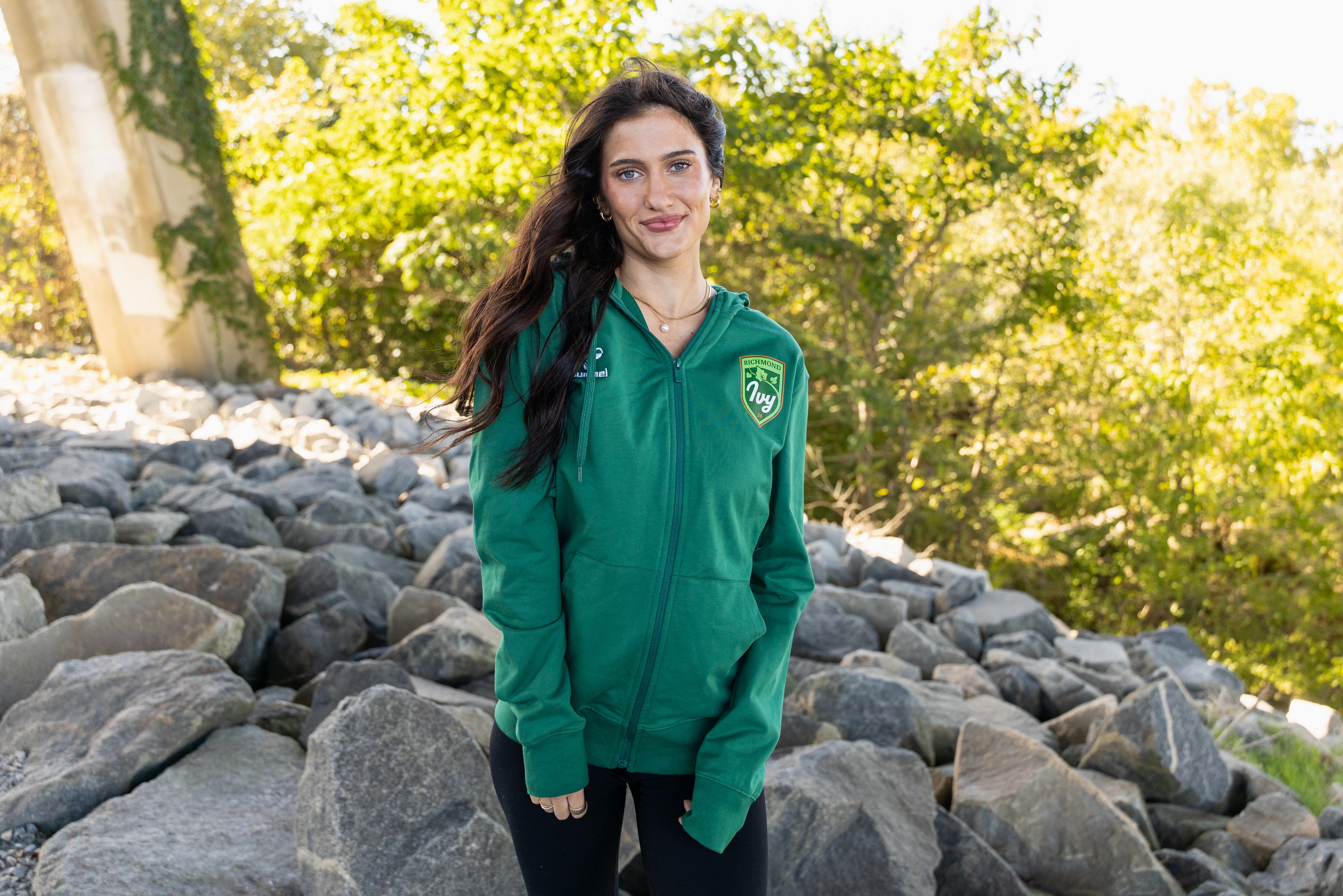 Kids Ivy Full Zip Green Hoodie - Hummel