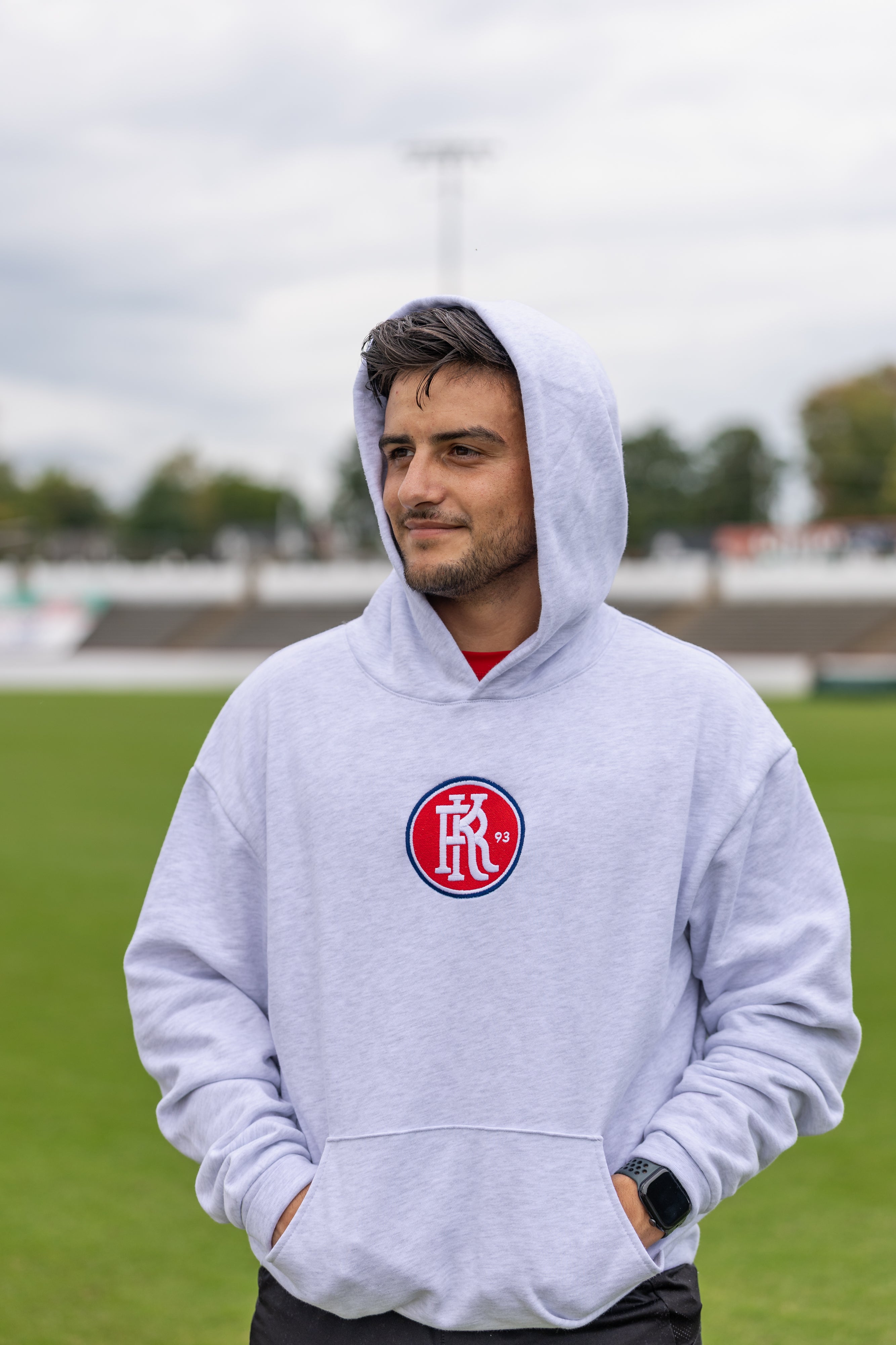 Grey Secondary Logo Embroidered Hoodie